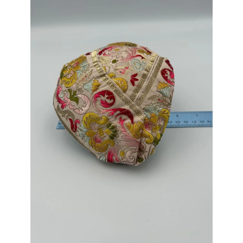 Vintage Jo Bailey Hats Embroidered Floral Pillbox Fascinator Gold Metallic Pink